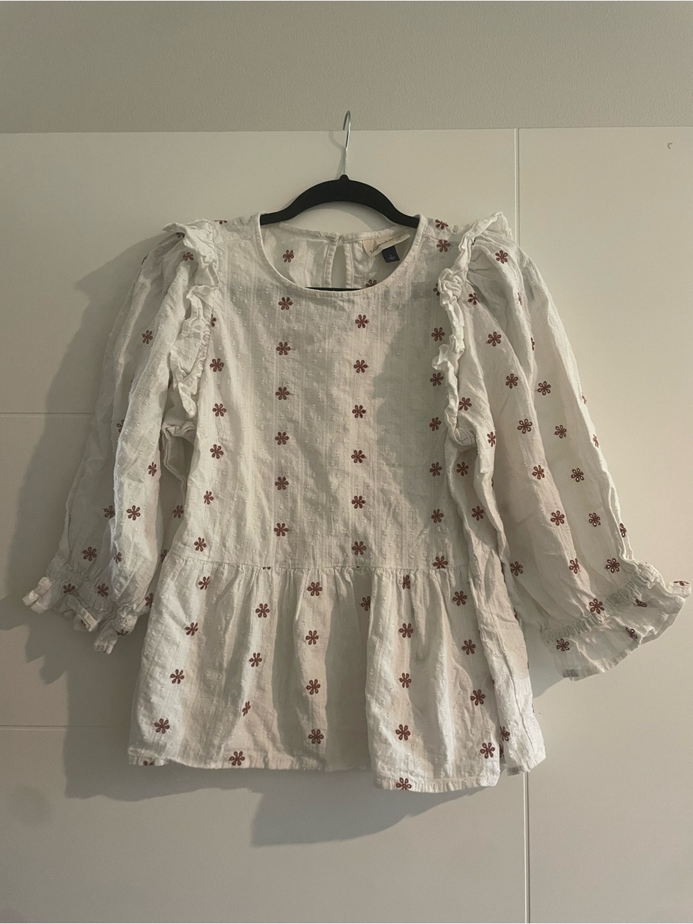 Universal Thread White Eyelet Top with Rust Floral Embroidery